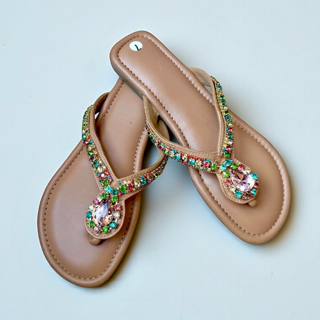 Crystal Drop V-Strap Flats