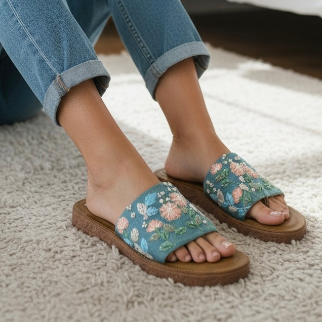 Dusty Blue Garden Cushioned Sole Sandals