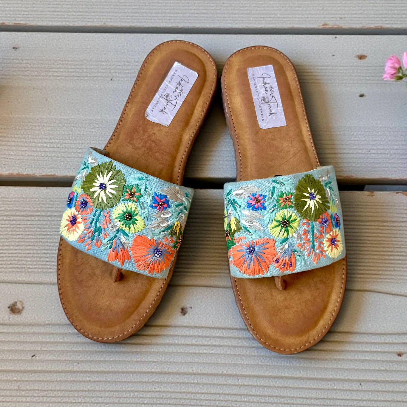 Denim Blue Meadow Bloom Cushioned Sole Sandals