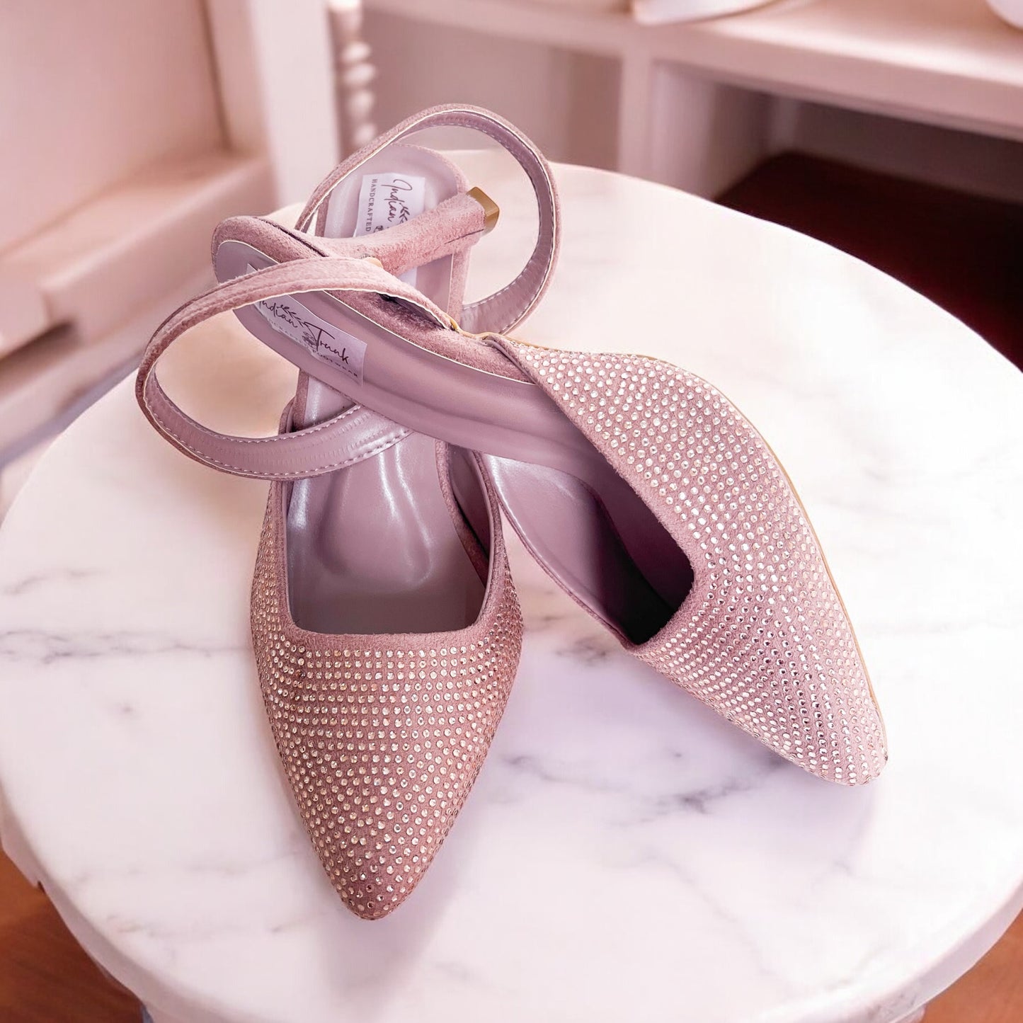 Dew Drops – Pointed Toe Slingback Kitten Heels- Deep Nude Pink