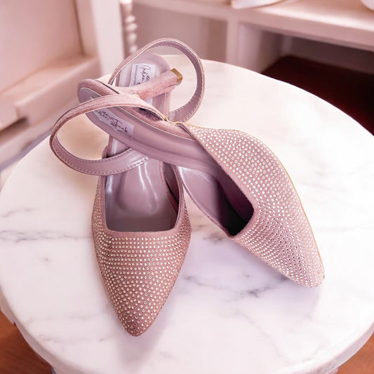 Dew Drops – Pointed Toe Slingback Kitten Heels- Deep Nude Pink