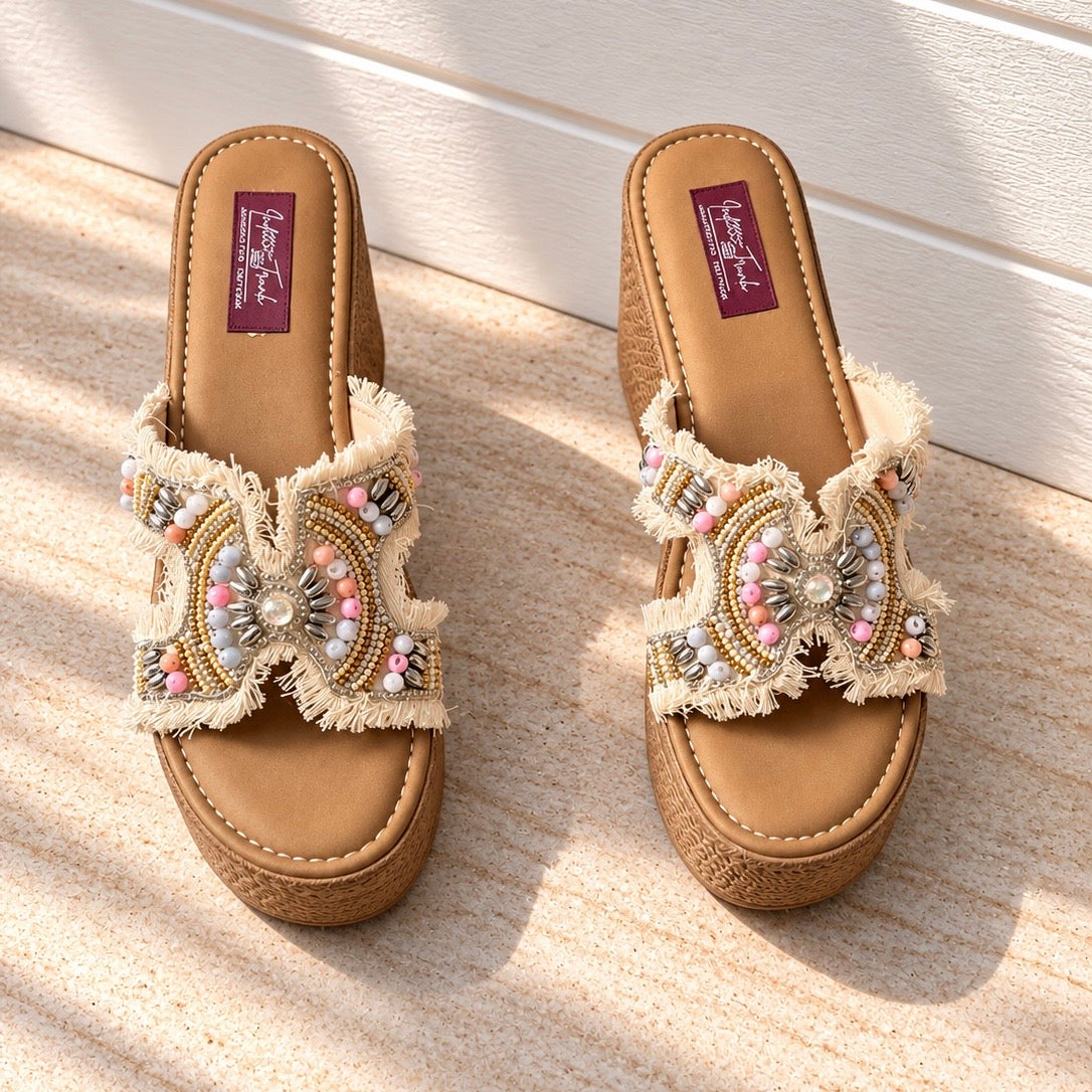 Boho Beaded Platform Wedges