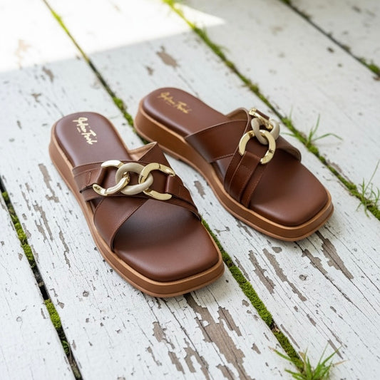 Brown Crisscross Platform Wedges