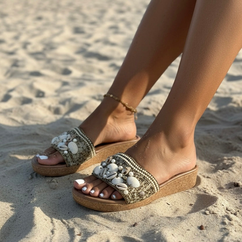 Shore Shell Embellished Wedge Sandals