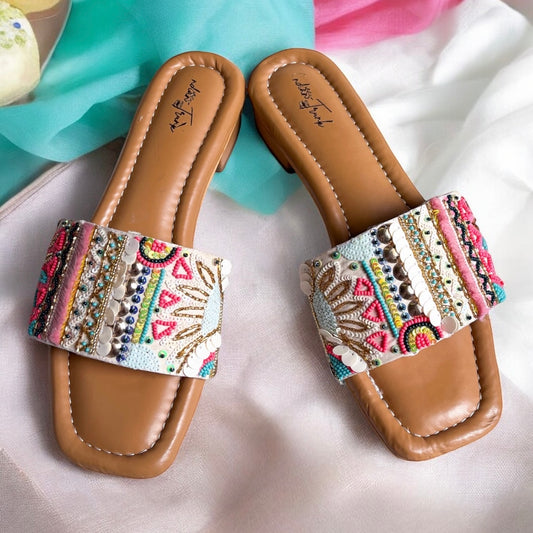 Embroidered festive short heel 