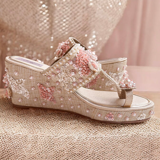 Blush Sequin Embroidered Wedges for Indian Wear- Wedding Edit