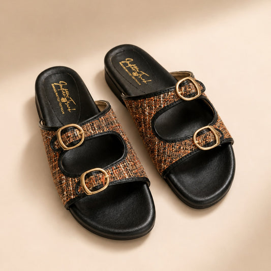 Black Tweed Comfort Slides