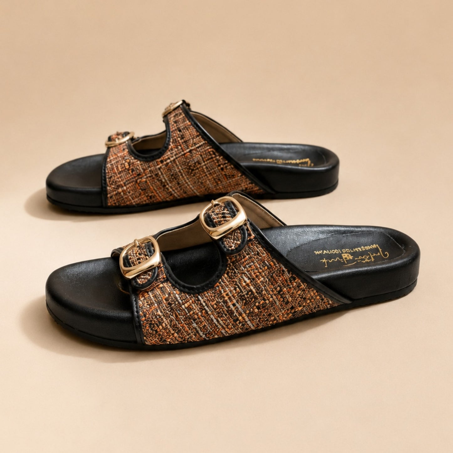 Black Tweed Comfort Slides