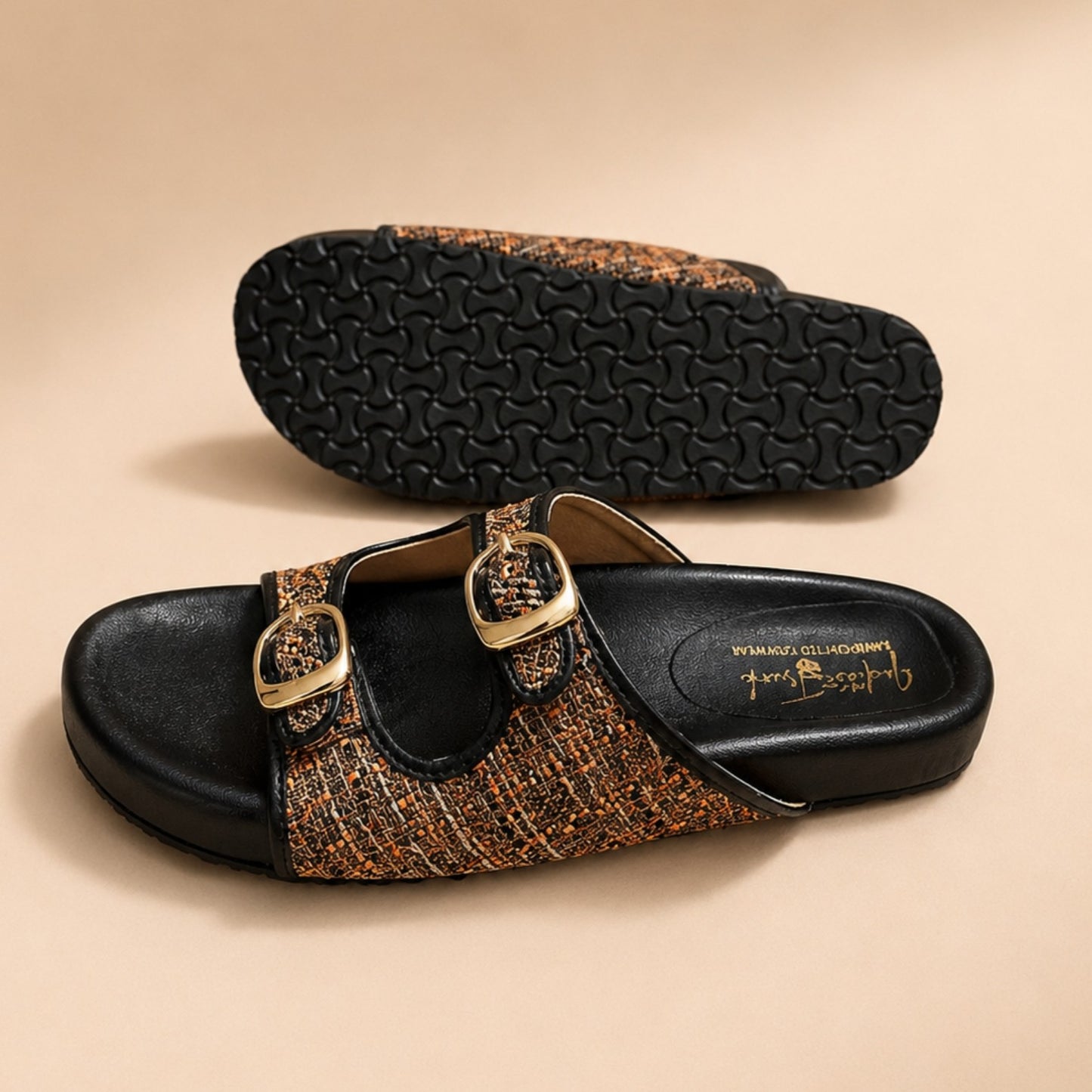 Black Tweed Comfort Slides