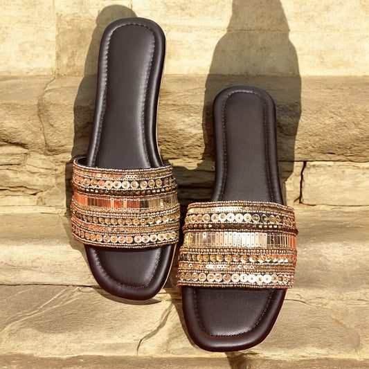 Black & Gold Embellished Flats – Festive Slider