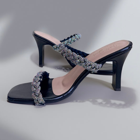Twist & Spark – Braided Beaded Stiletto Heels in Black