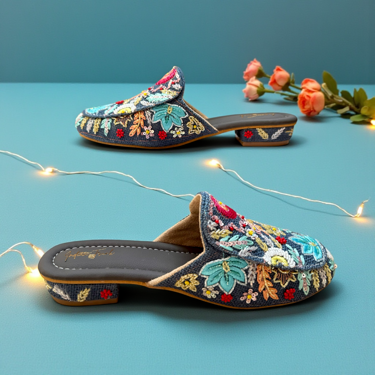 Twilight Bloom Embroidered Mules