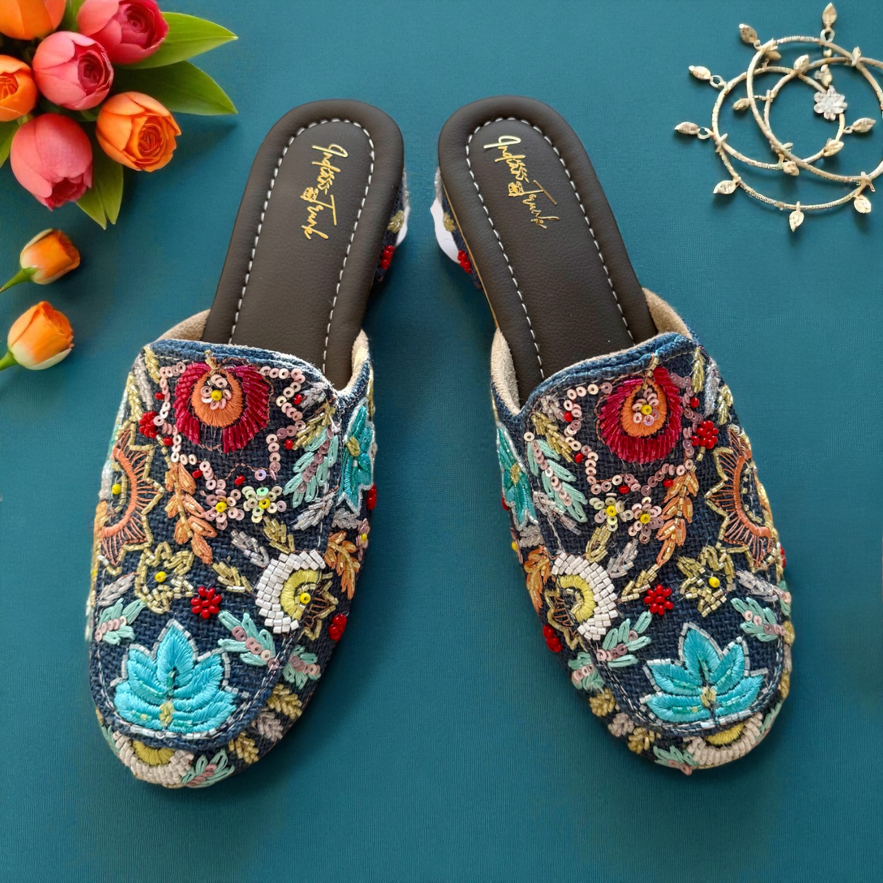 Twilight Bloom Embroidered Mules