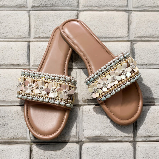 Blue Bloom Embroidered Beaded Flats