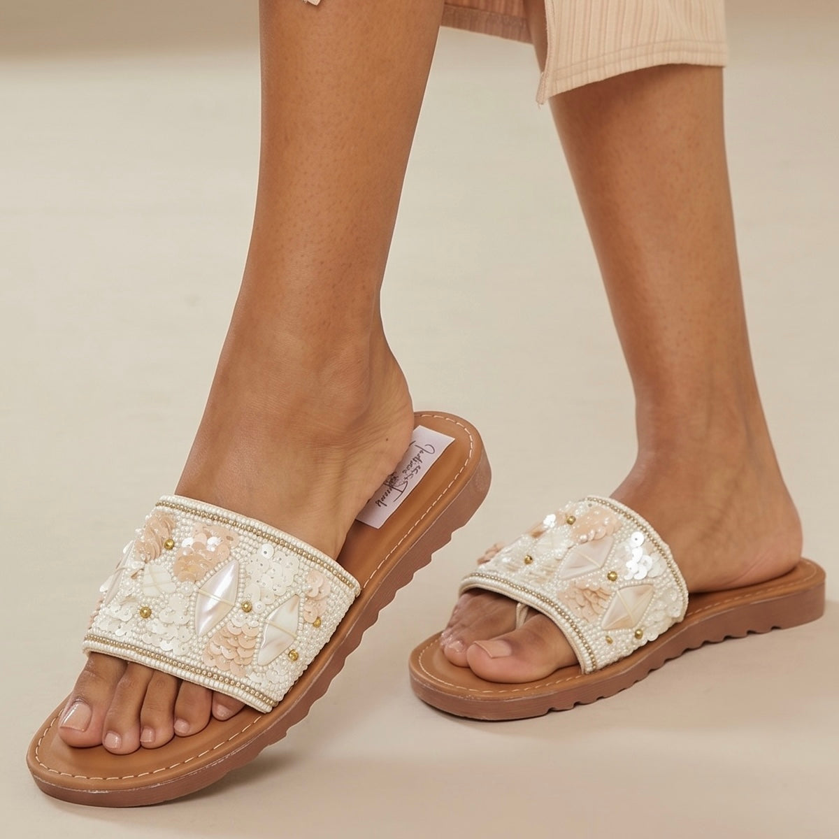 Pearl Embellished Comfort Slides