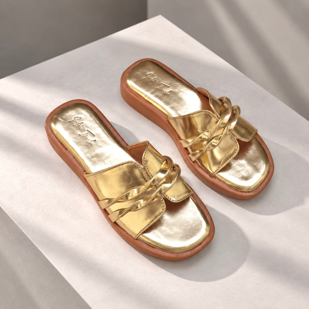 Gold Twisted Strap Sandals