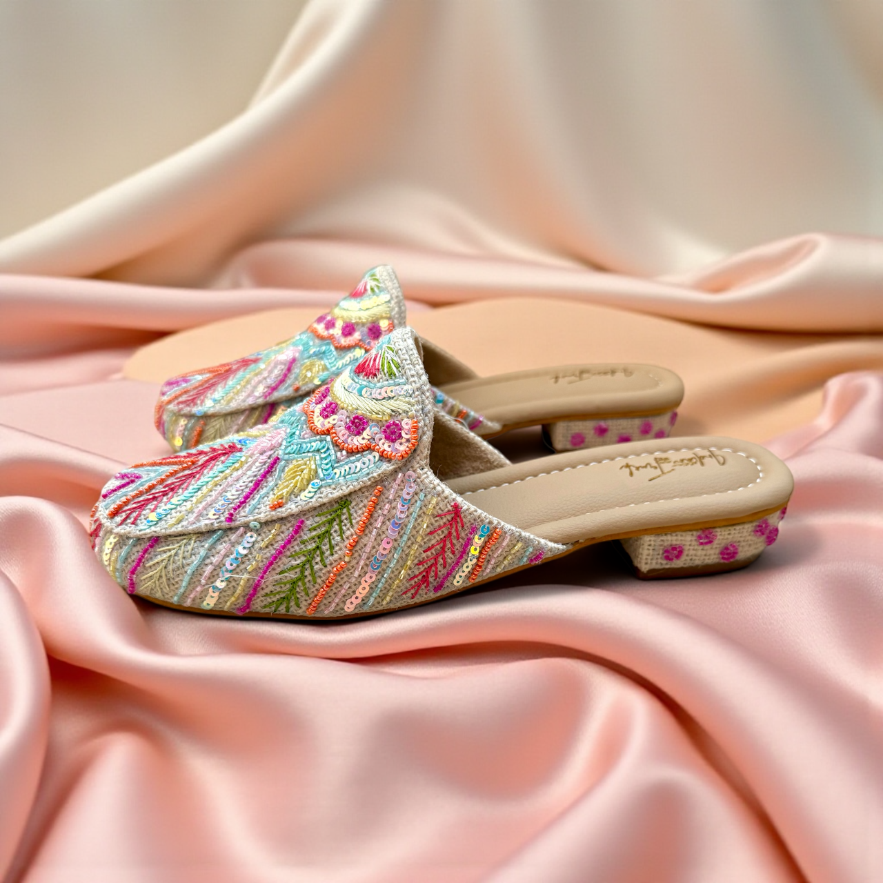 Candy Lane Embroidered Mules