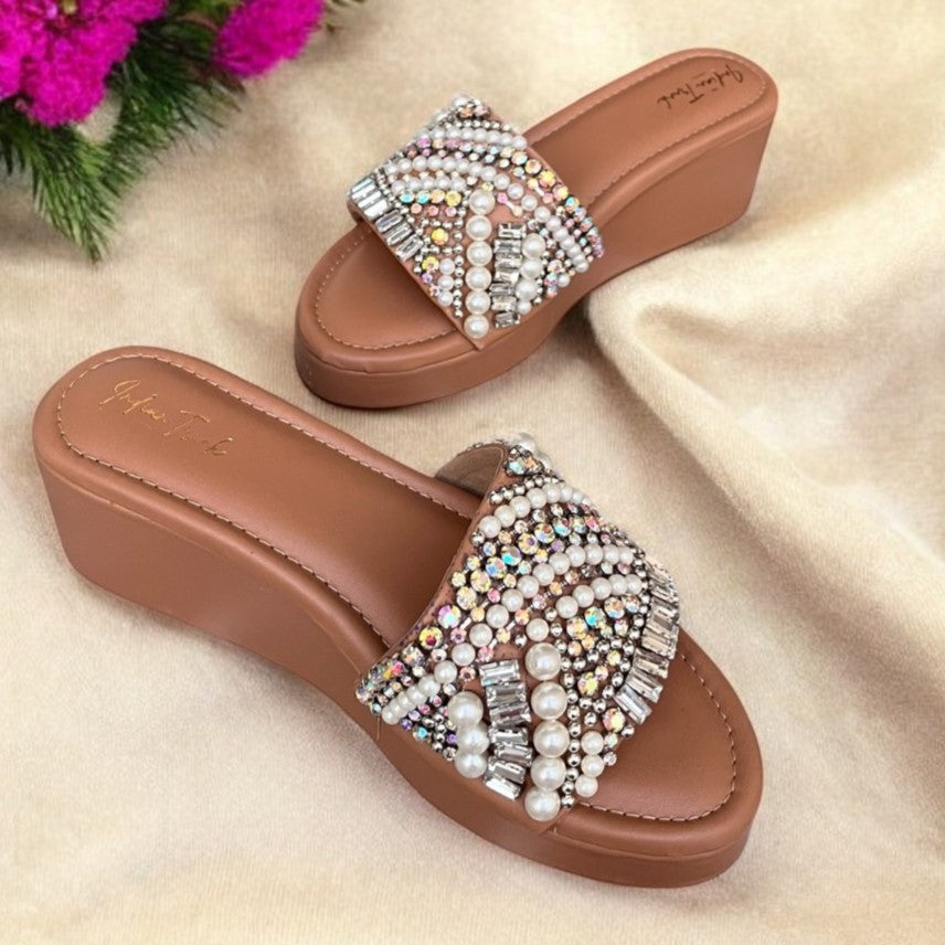 Crystal Pearl Party Wedge Heels