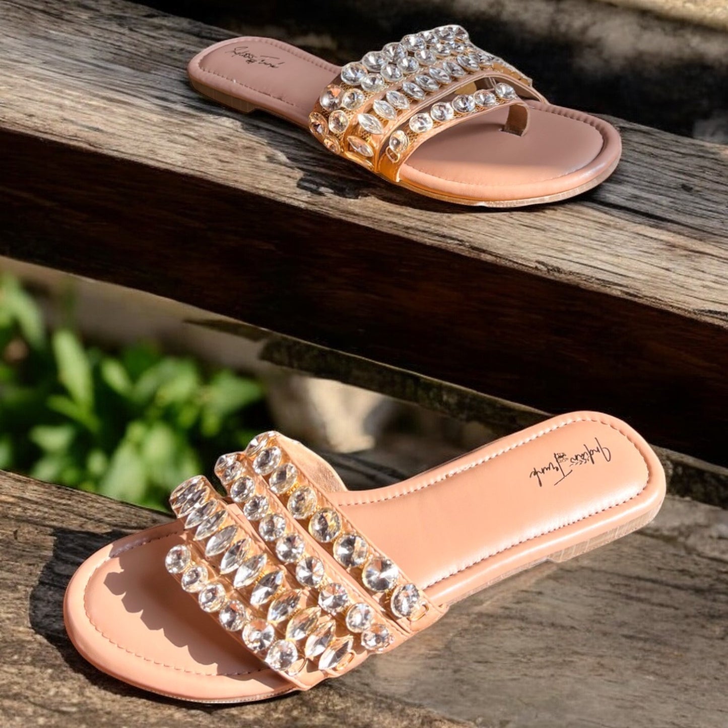 Crystal Straps Open Toe Flats