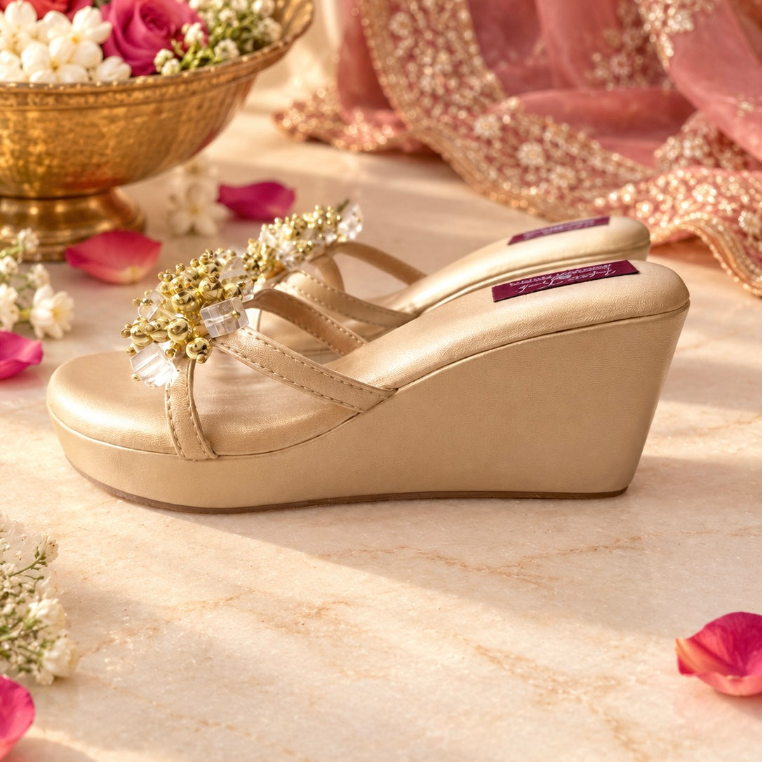 Champagne Gold Beaded Wedge