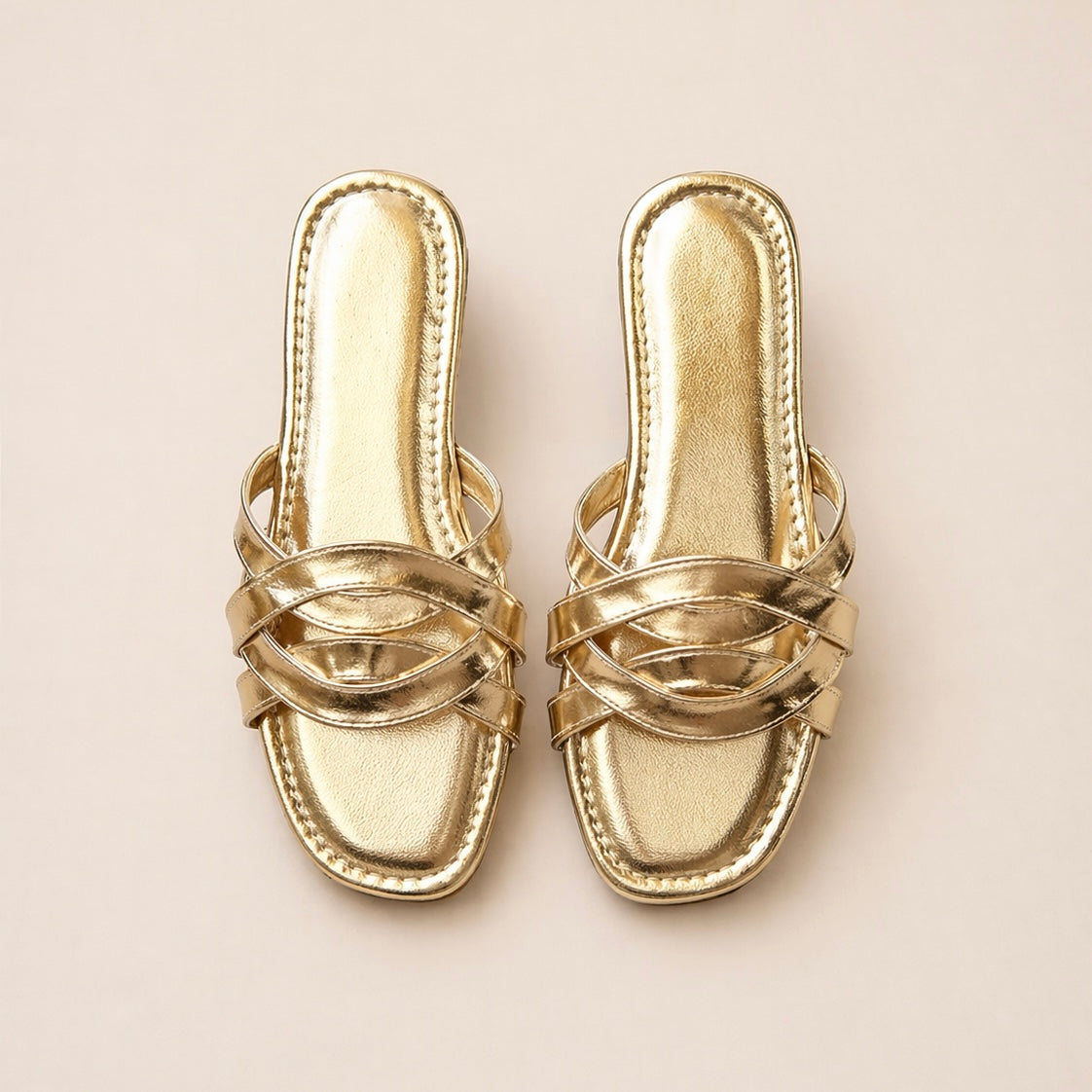 Gold Cross Strap Flats