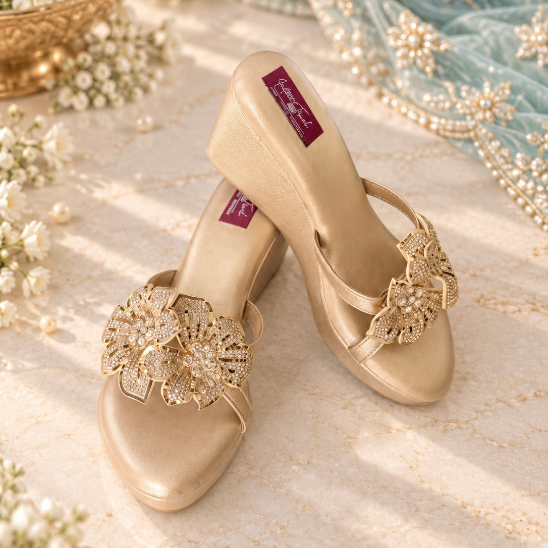 Champagne Gold Floral Wedge