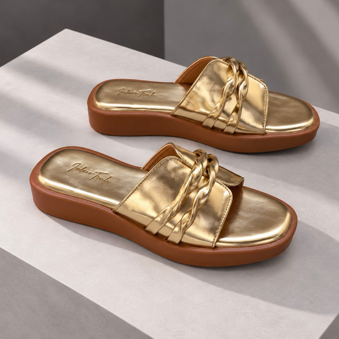 Gold Twisted Strap Sandals