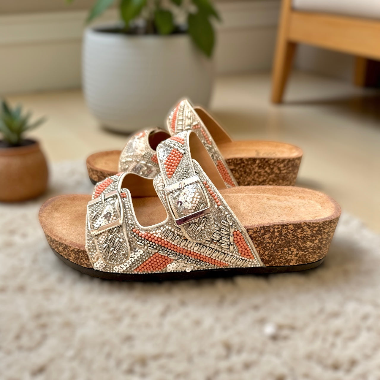 Bejewelled Duo-Buckle Slider Sandals