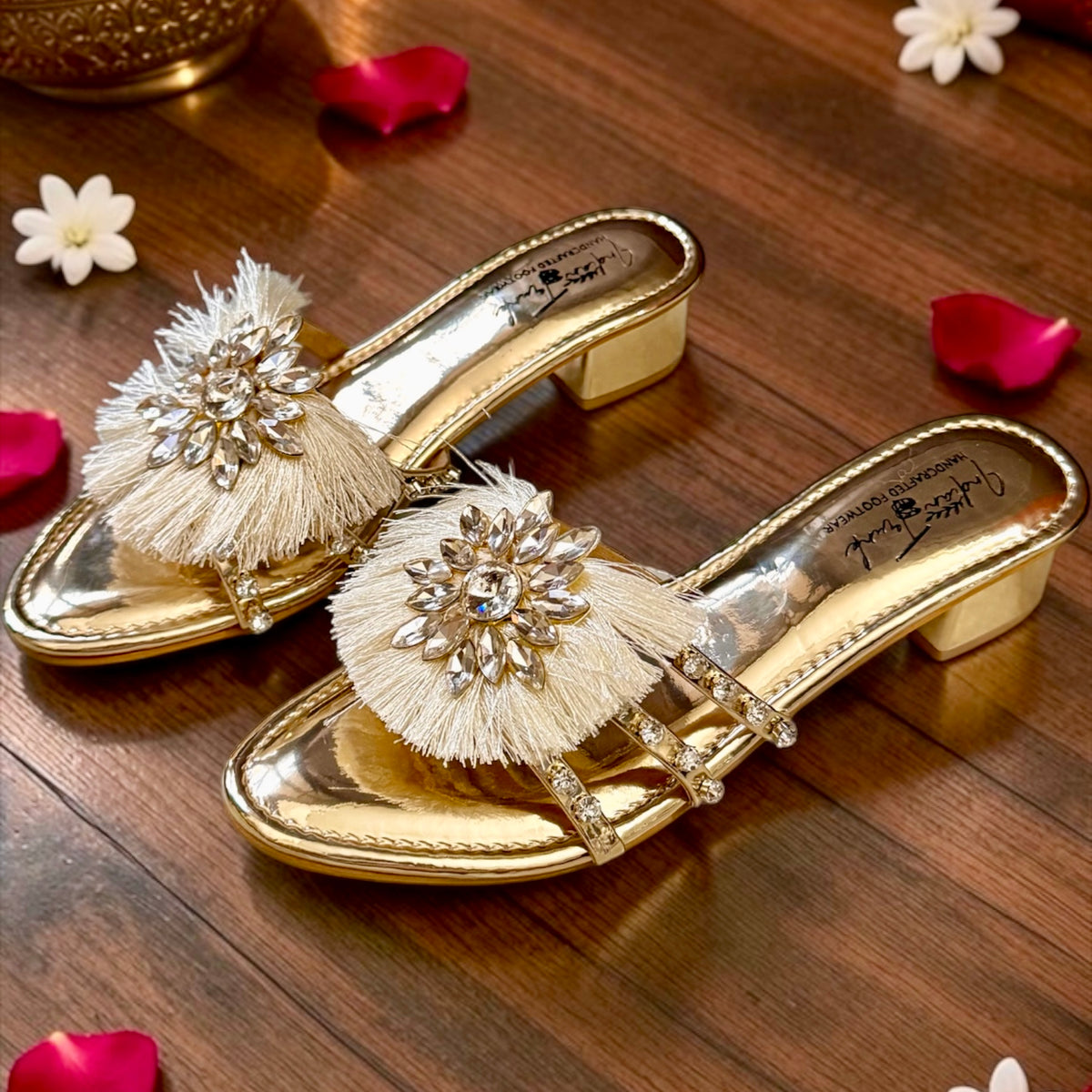Gold Crystal Fringe Heels