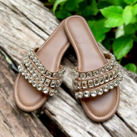 Triple Strap Crystal Slip-On Flats