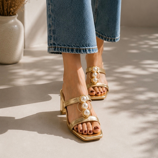 Pearl Halo Light Gold Block Heels