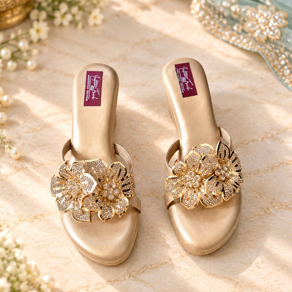 Champagne Gold Floral Wedge
