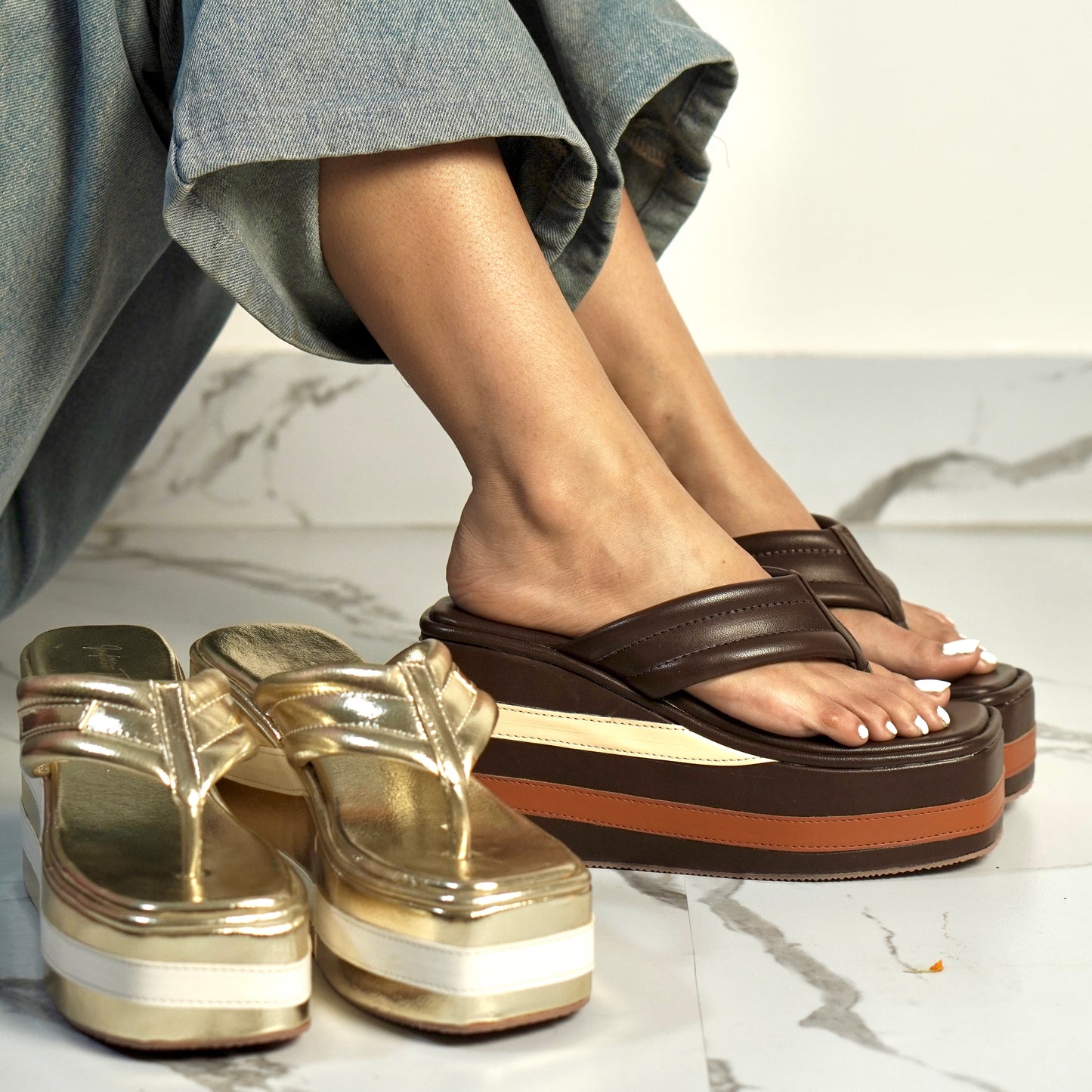 Stripe Rise Wedge - Mocha