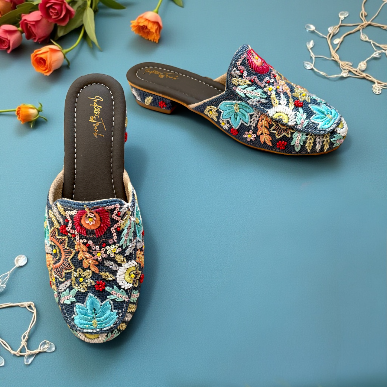 Twilight Bloom Embroidered Mules
