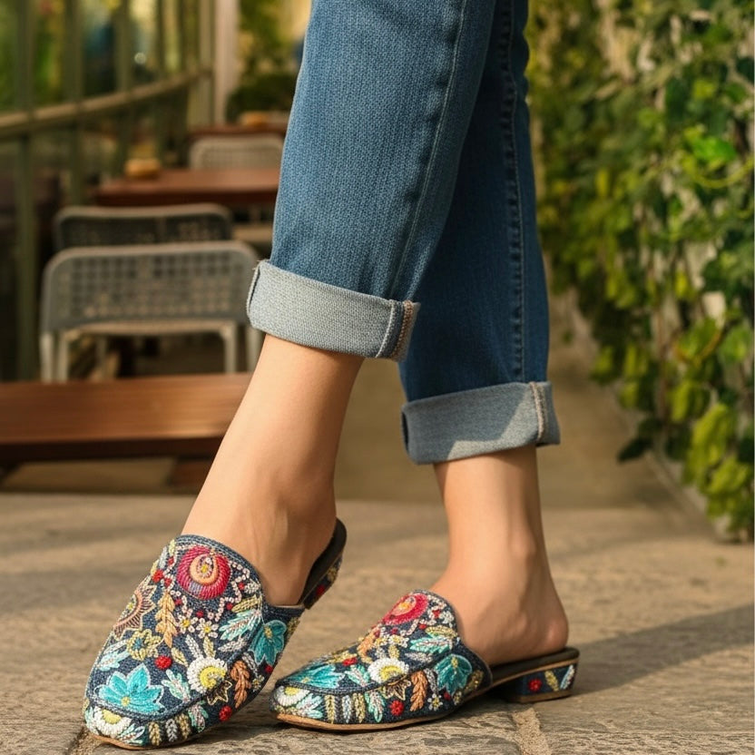 Twilight Bloom Embroidered Mules