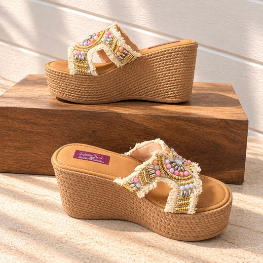 Boho Beaded Platform Wedges