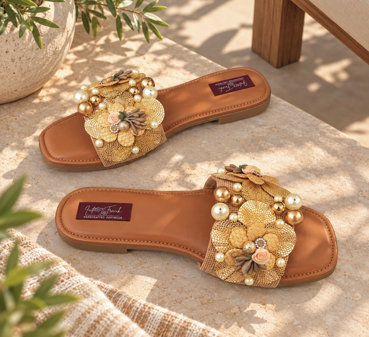 Golden Floral Pearl Slides