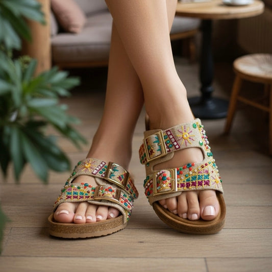 Mosaic Double Buckle Slides Sandal