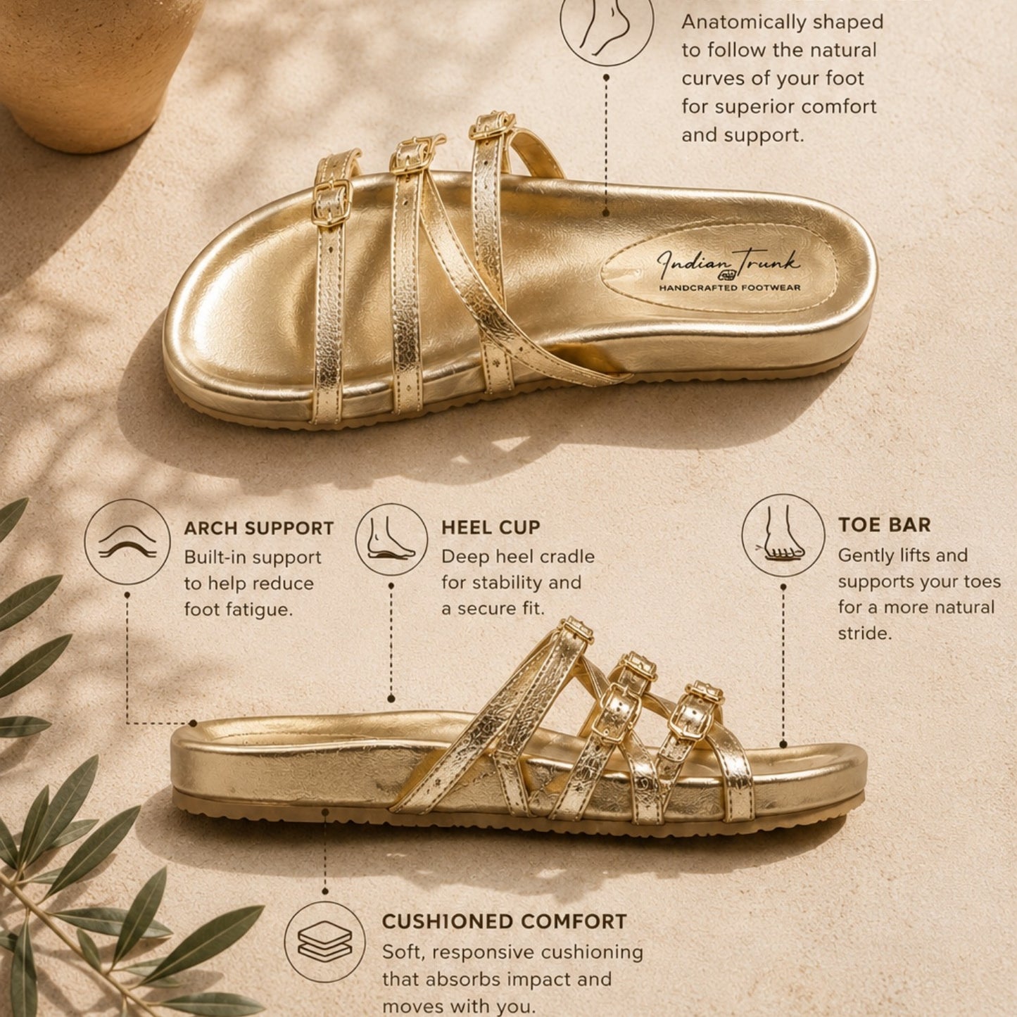 Metallic Gold Multi-Strap Comfort Flats