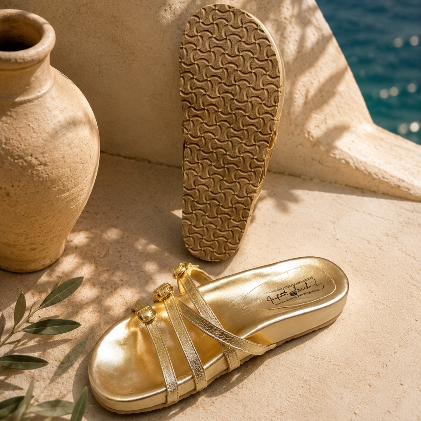 Metallic Gold Multi-Strap Comfort Flats