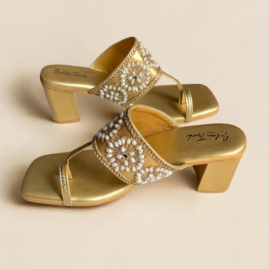 Golden Kolhapuri Block Heels 