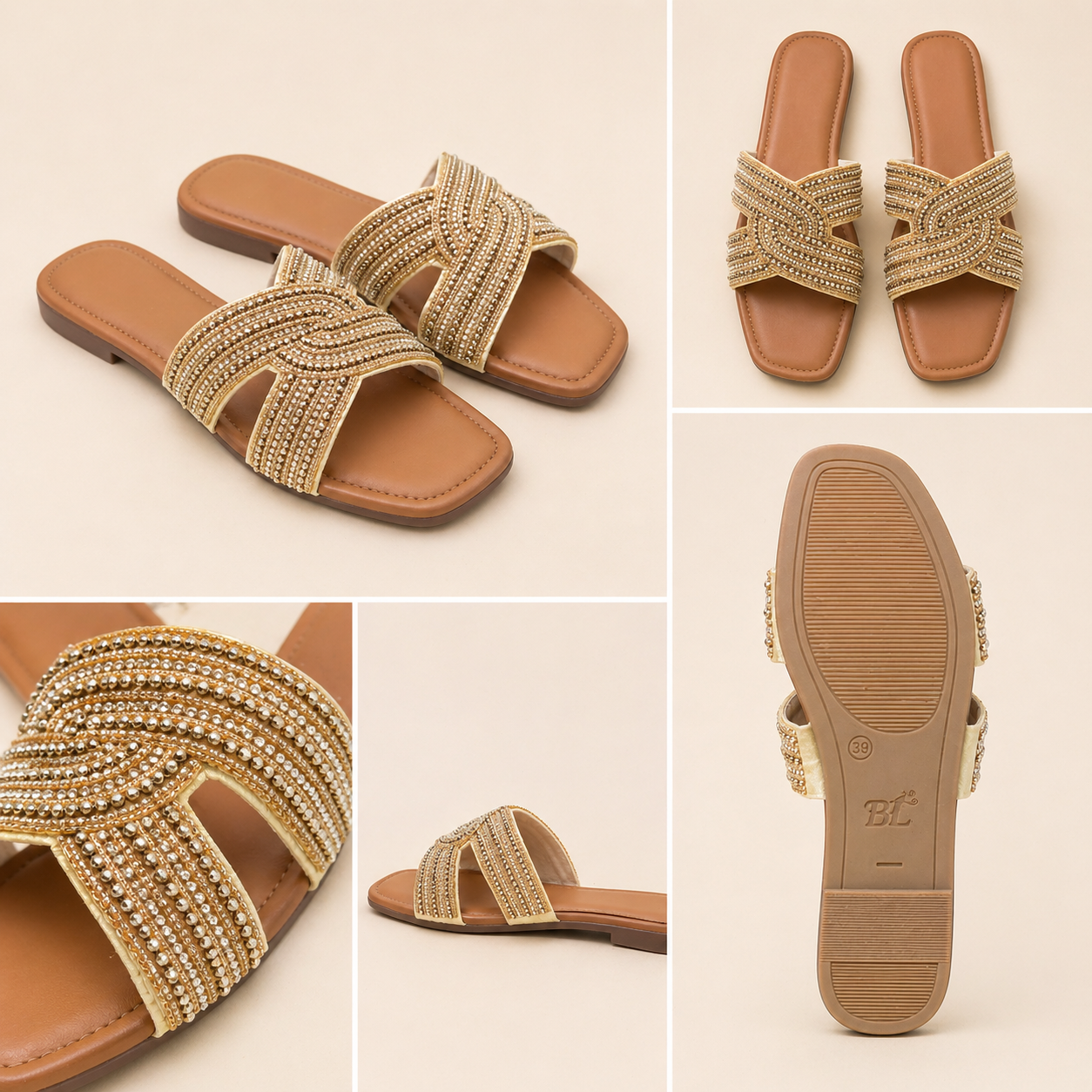 Luxe Gold Knot Embellished Slip-On Flats