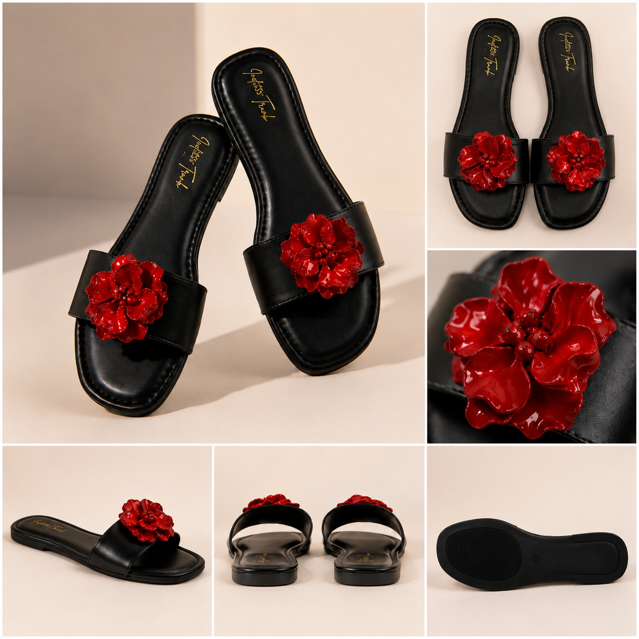 Black Flower Statement Flats