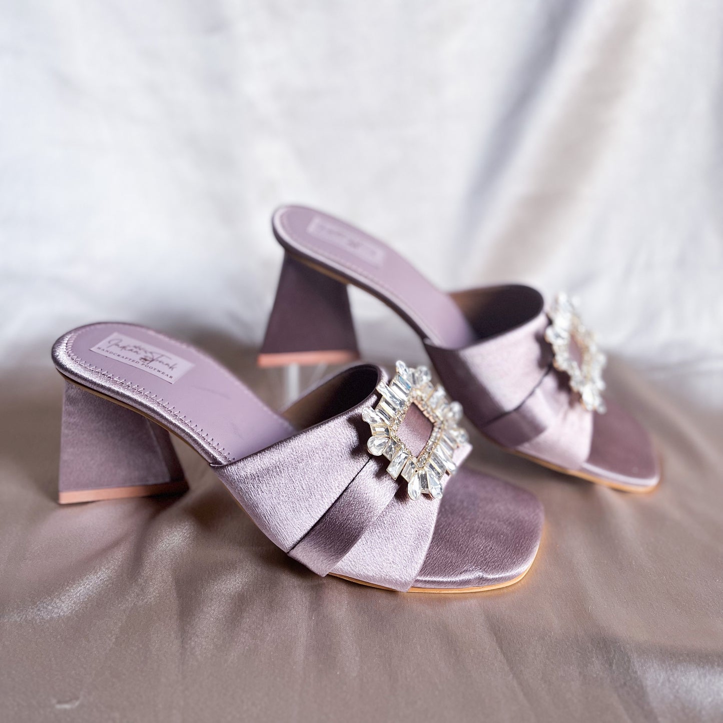Lilac Satin Heels With Diamente On Top