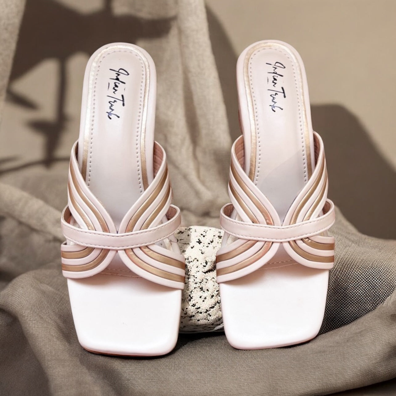 Criscross Ivory Dull Gold Block Heels