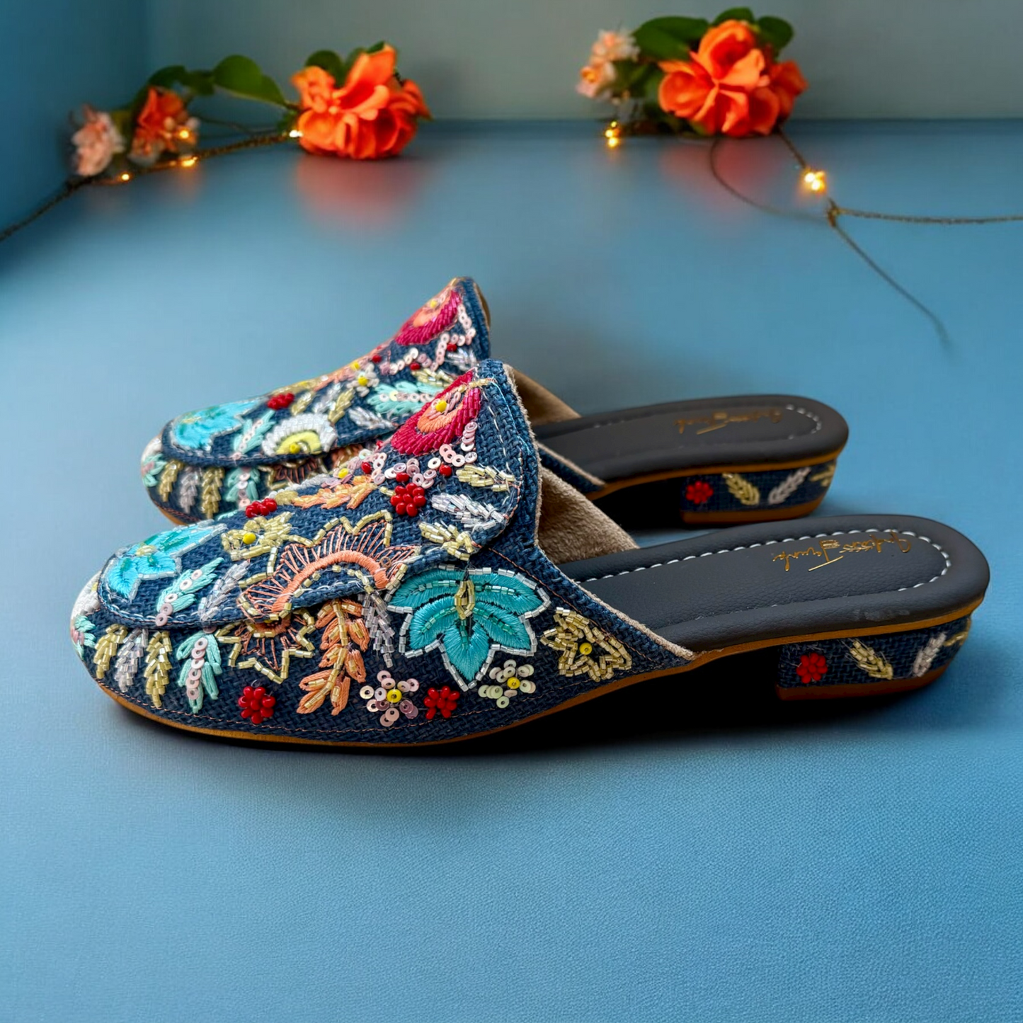 Twilight Bloom Embroidered Mules