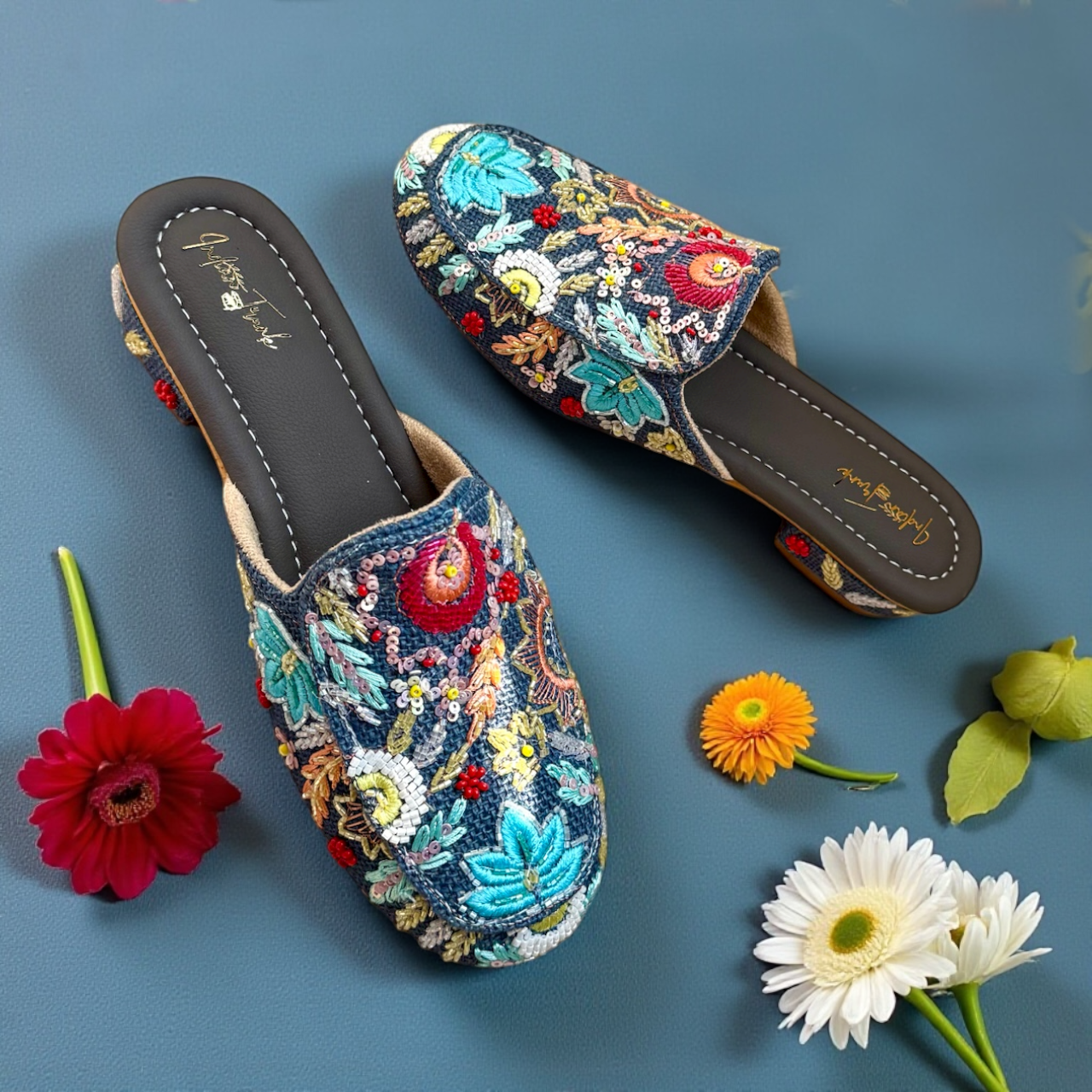Twilight Bloom Embroidered Mules
