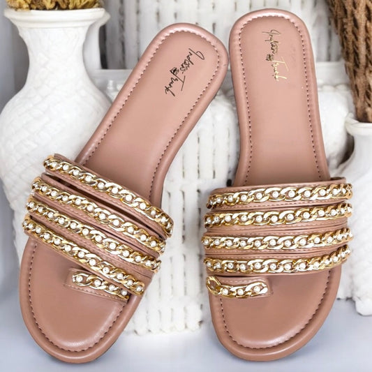 Golden Glint - Chain Straps One Toe Flats