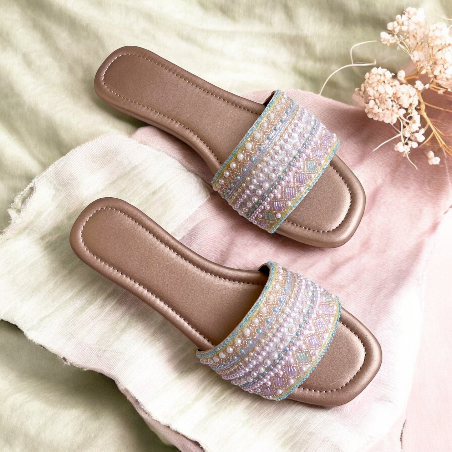 Pastel Whispers - Embroidered Sliders