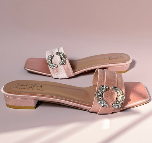 Satin Shimmer – Blush Pink | Satin Diamanté Sandals